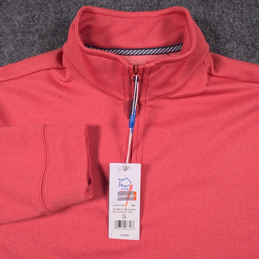 NWT Southern Tide Schooner Pullover Mens S Mineral Red Long Sleeve 1/4 Zip